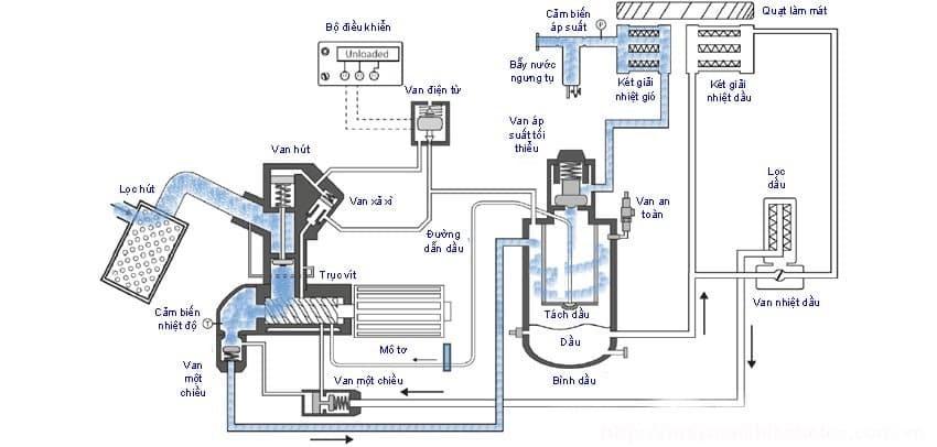 Cấu tạo của máy nén khí trục vít